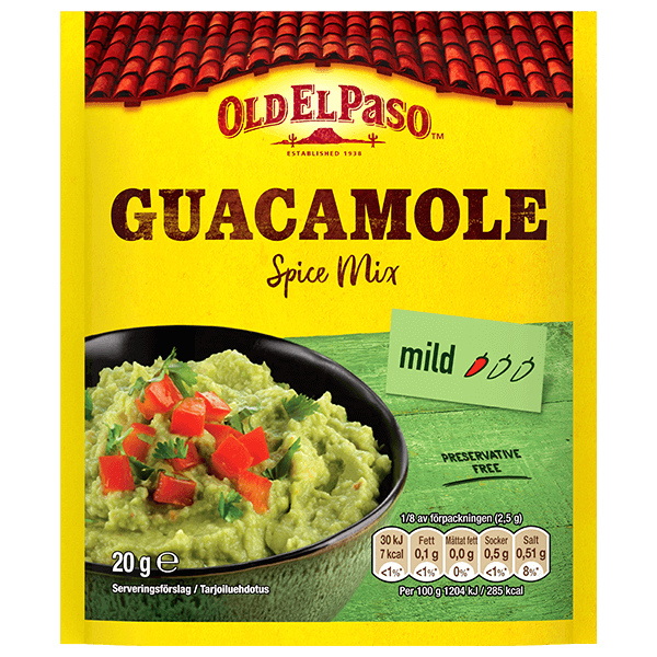en pakke Old El Paso guacamole krydderblanding mild, 20g