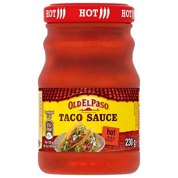 en glassflaske Old El Paso varm tacosaus, 230g