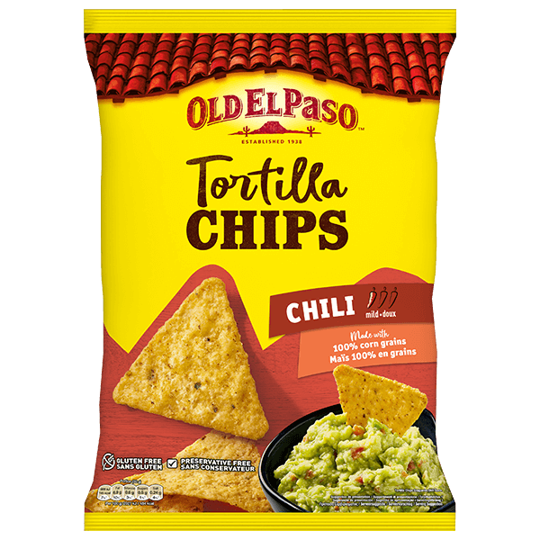 en pakke Old El Paso chili tortilla chips, 185g
