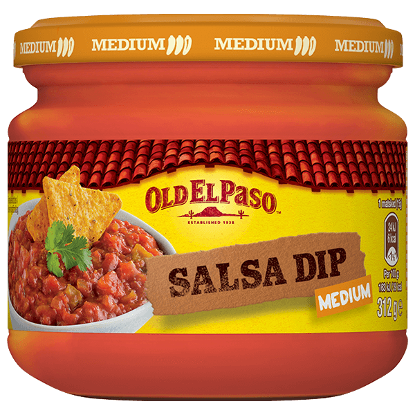 en glasskrukke med Old El Paso medium salsa dip, 312g