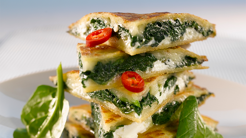 Quesadillas med geitost og spinat